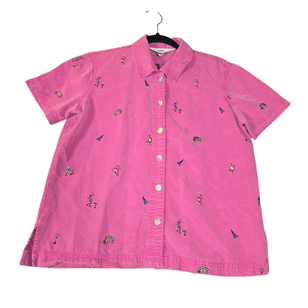 AKS by Amy K Su Womens‎ Small Button Up Shirt Lyocell Pink Embroidered Paris